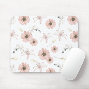 Water Colour Blush Pink Flowers Art Mouse Pad