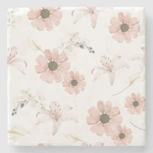 Water Colour Blush Pink Flowers Art Stone Coaster