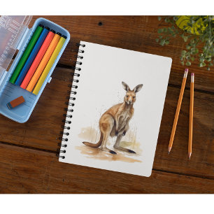 water colour brown kangaroo standing in the desert notebook