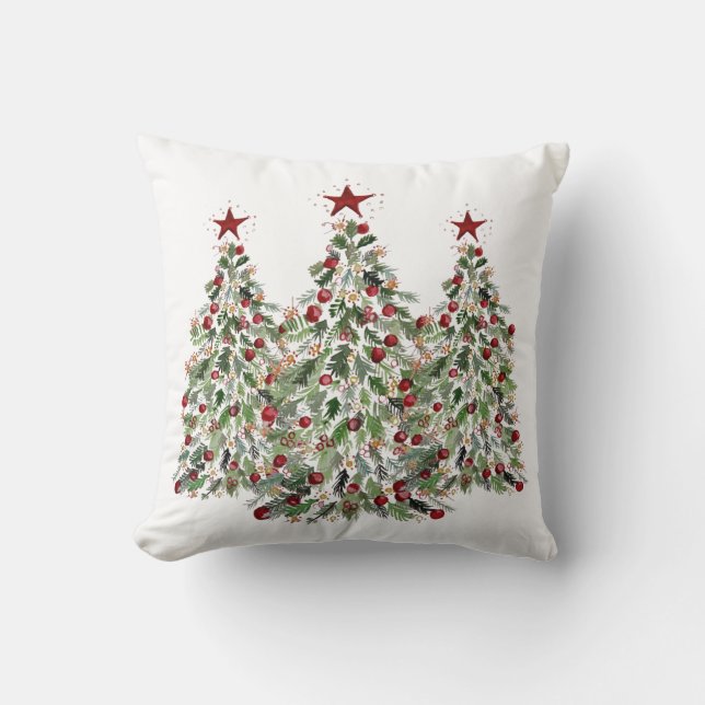 Water Colour Christmas Tree 20"x20" Pillow (Front)