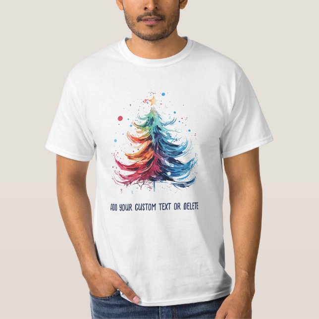 Water Colour Christmas Tree Celebrate Christmas T-Shirt (Front)