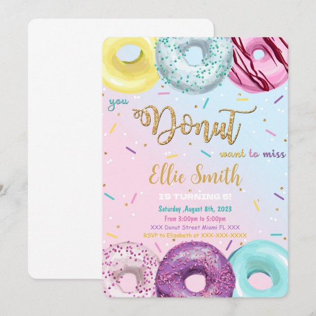 Water Colour Doughnut Invitation (Front/Back)