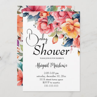 water colour flower baby shower invitation card
