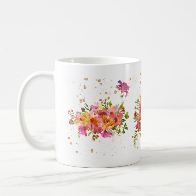Water colour Flower Bright Gold Coffee Mug  (Left)