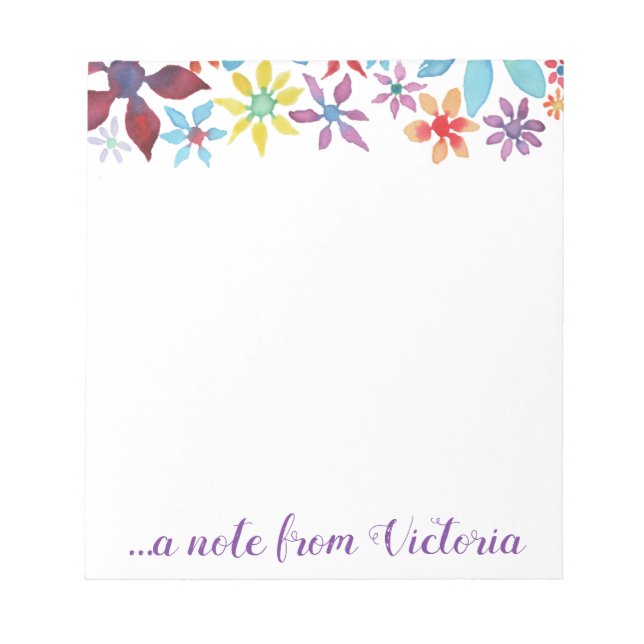 Water Colour Flowers Personalised Notepad (Front)