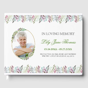 Water Colour Foliage Funeral Guest Book Keepsake