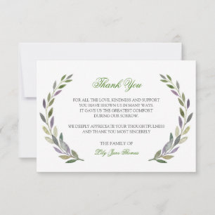 Water Colour Foliage Thank You Card   Memorial Car
