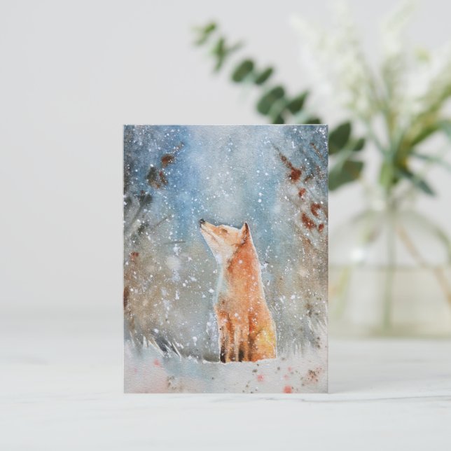 Water Colour Fox Christmas postcard (Standing Front)