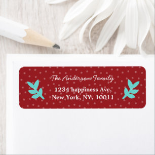 water colour green leaves xmas red return address label
