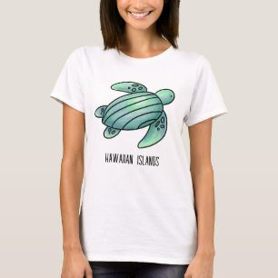 water colour hawaiian islands sea turtle blue gree T-Shirt