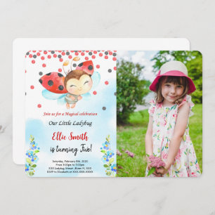 Water Colour Ladybug Birthday Photo Invitation