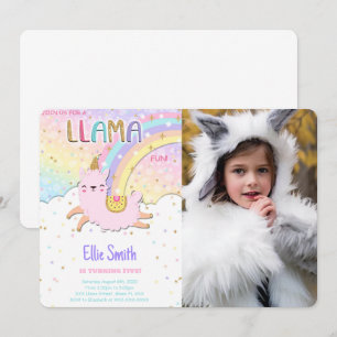 Water Colour Llama Birthday Photo Invitation