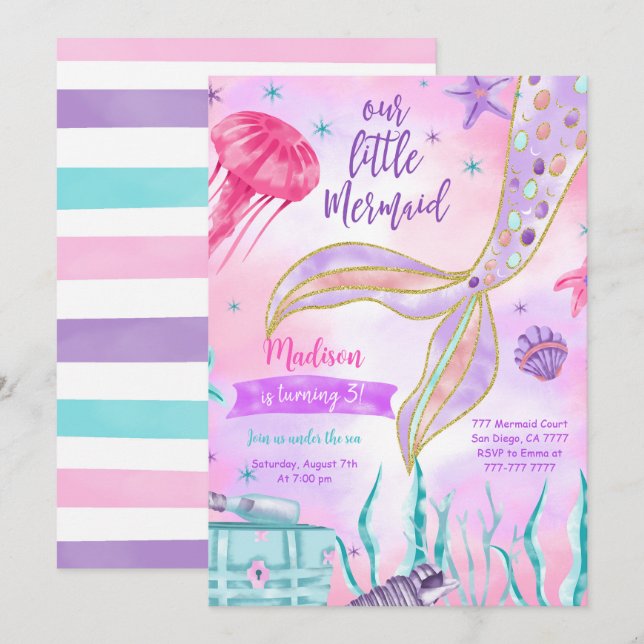 Water Colour Mermaid Invitation (Front/Back)