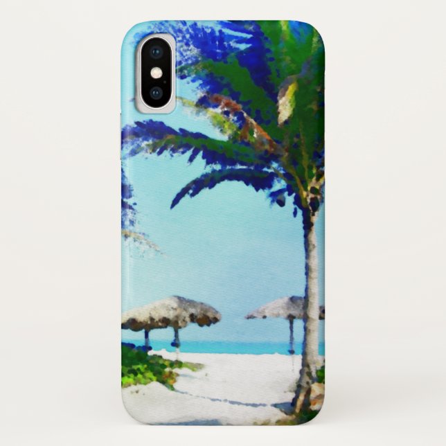 Water Colour Painting of a Tropical Beach Scene Case-Mate iPhone Case (Back)