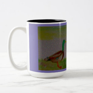 Water Colour Painting, Pond Buddies Two-Tone Coffee Mug