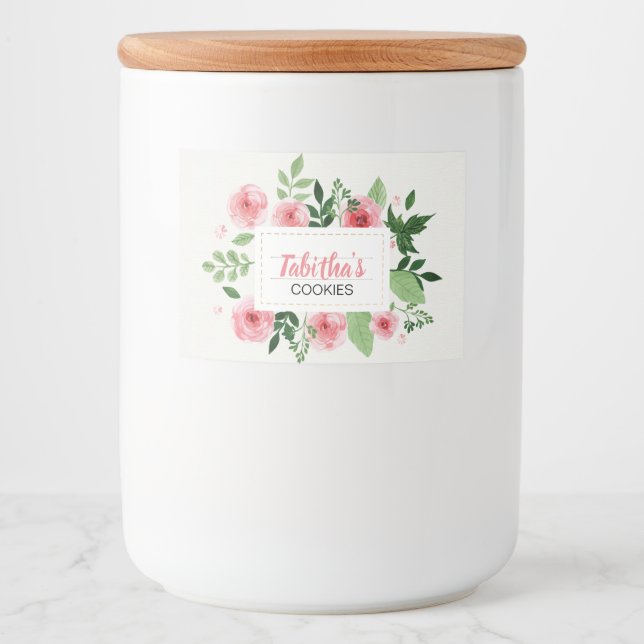 Water Colour Pink Roses Cookie Food Label (Front)