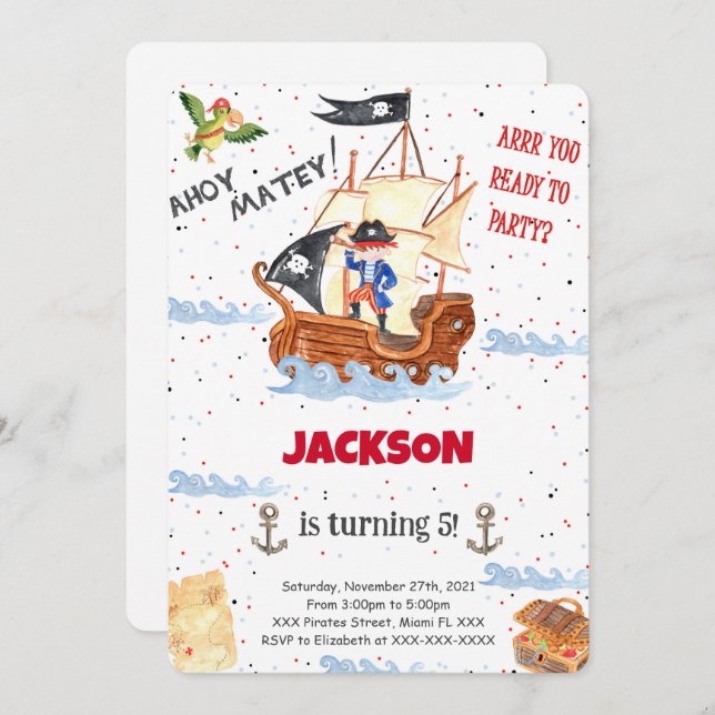Water Colour Pirate Invitation (Front/Back)