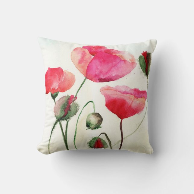 Water colour poppies pillow (Front)