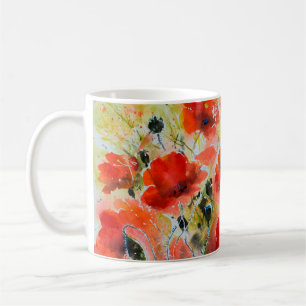 Water colour red poppy flowers painting. Flowers i Coffee Mug