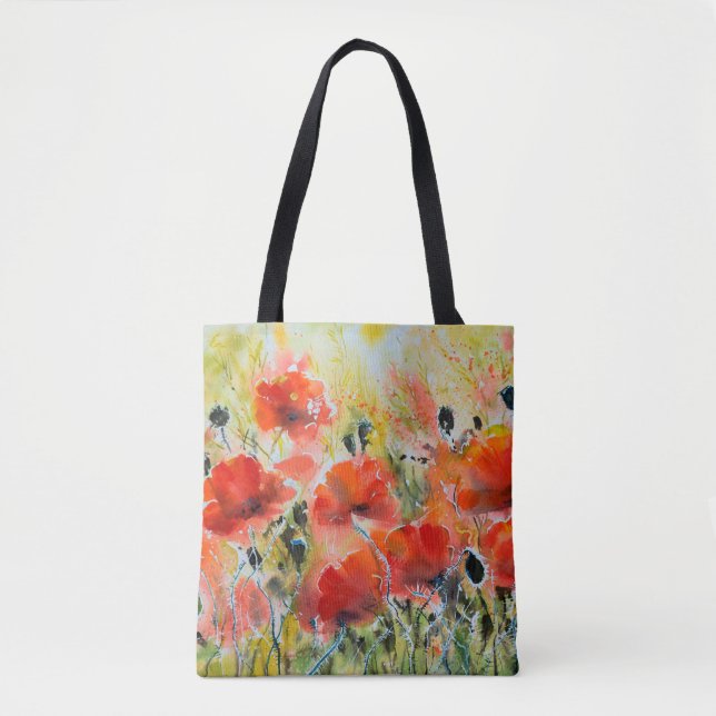 Water colour red poppy flowers painting. Flowers i Tote Bag (Front)