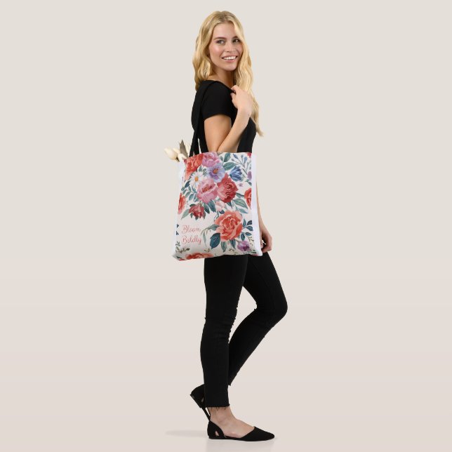 Water Colour Rose Floral Tote Bag for women  (On Model)