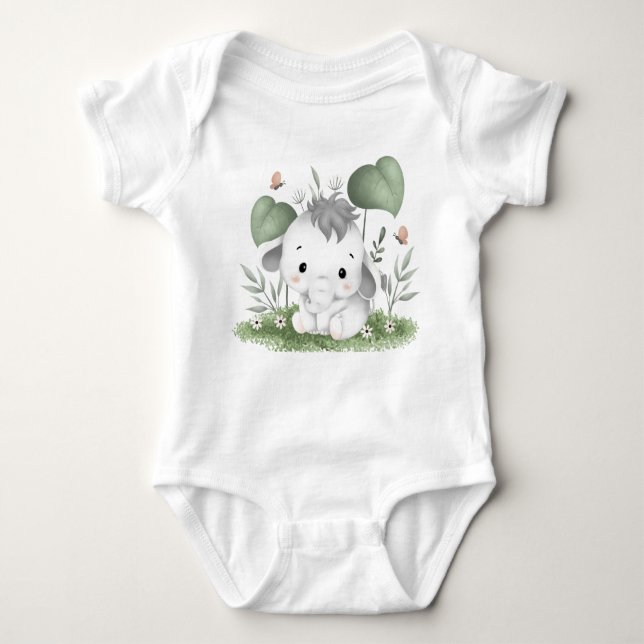 Water Colour Safari Elephant in Baby design Baby Bodysuit (Front)