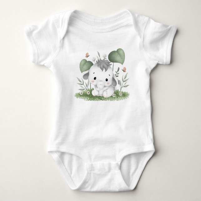 Water Colour Safari Elephant in Baby design Bodysuit (Front)