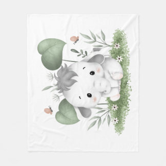 Water Colour Safari Elephant in Baby design Fleece Blanket