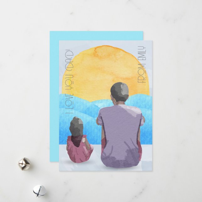 Water colour Sea view for Dad Holiday Card (Front/Back In Situ)