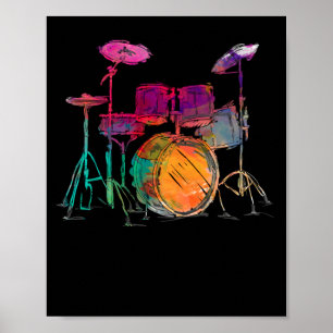 Water Colour Style Drummer Drum Set  Drummer Poster