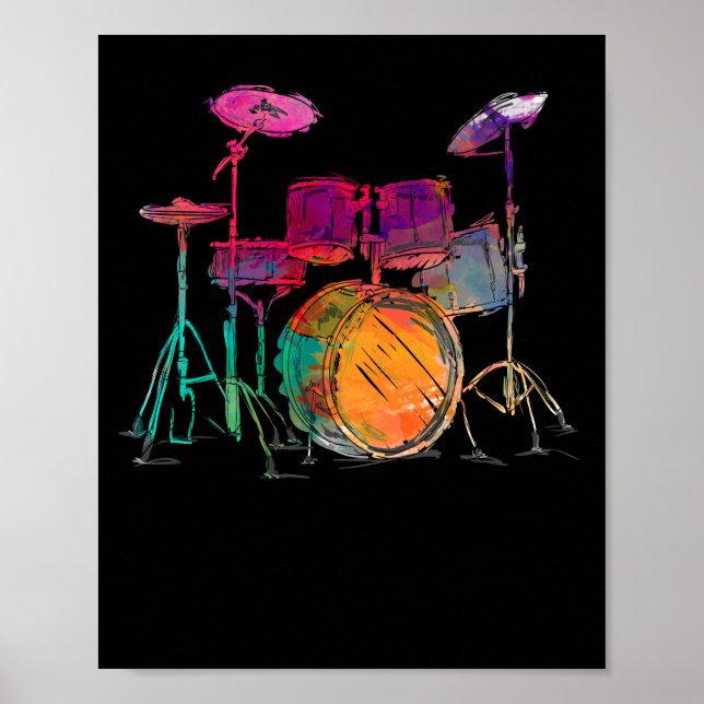 Water Colour Style Drummer Drum Set  Drummer Poster (Front)