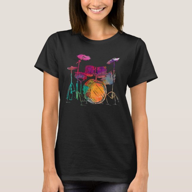 Water Colour Style Drummer Drum Set  Drummer T-Shirt (Front)