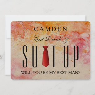 Water colour Suitup Will you be my Bestman Invitation