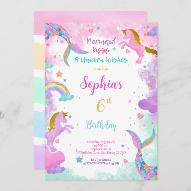Water Colour Unicorn Invitation (Front/Back)