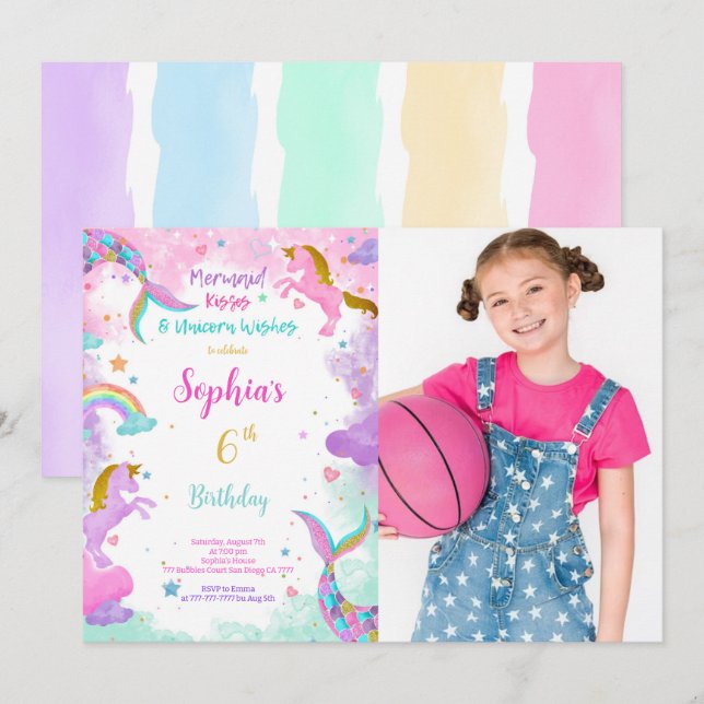 Water Colour Unicorn Photo Invitation (Front/Back)