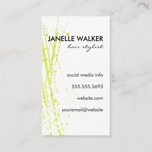 Water Colour Vibrant Green Expressive Business Card (Front)