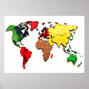 Water Colour Wall Art World Map Poster