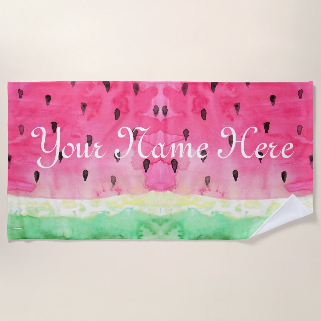 Water Colour Water Melon Personalised Monogram Beach Towel (Front)