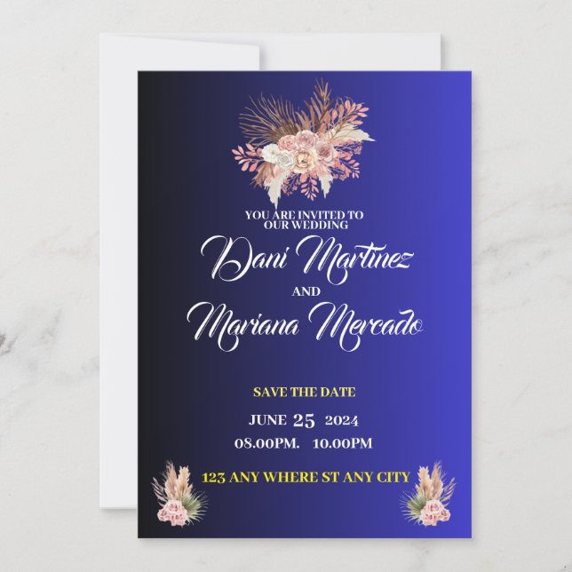 Water colour White and blue wild flowers invitatio Invitation (Front)