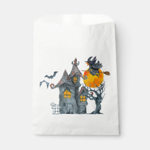 Water colour Witch and spooky  house Halloween Favour Bag
