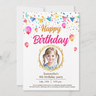 water coloured cute birthday party invitation