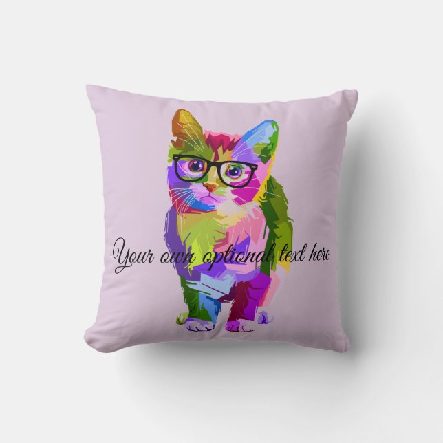 Water Colours Hipster Cat Accent Pillow (Front)
