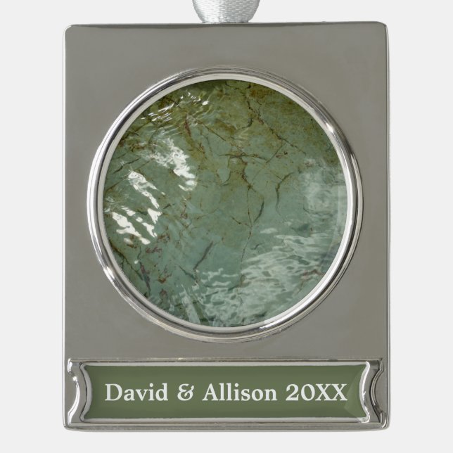 Water-Covered Rock Slab Nature Photo Silver Plated Banner Ornament (Front)