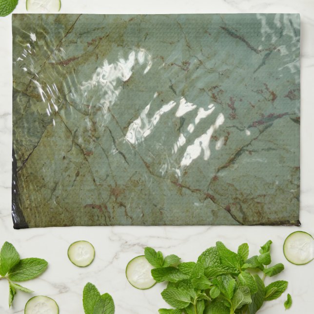 Water-Covered Rock Slab Nature Photo Tea Towel (Folded)