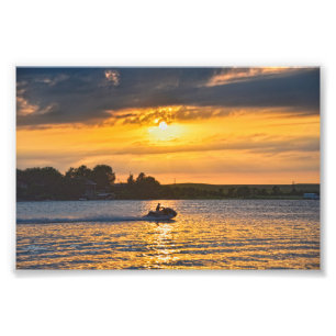 Water Craft on Lake Wabaunsee at Sunset, Kansas Photo Print