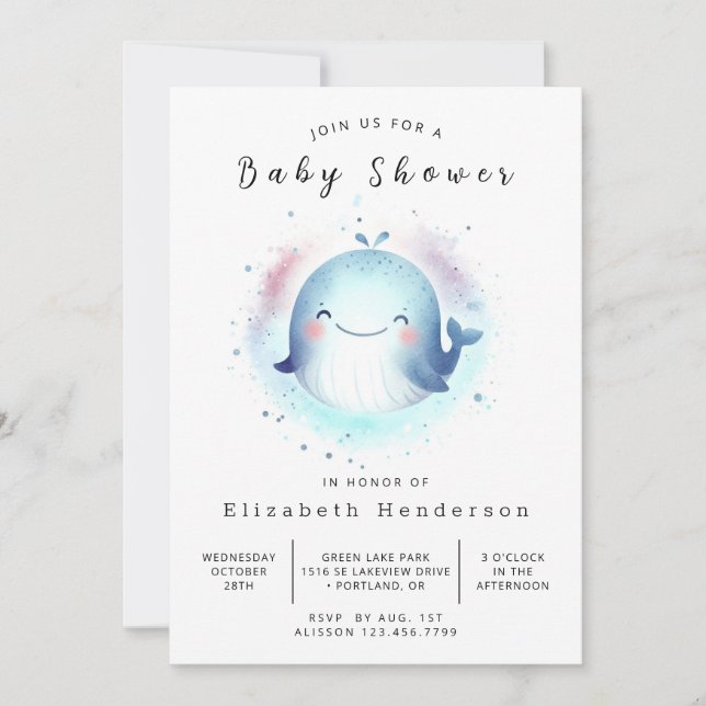 Water Digital Whale Baby Shower Invitation (Front)