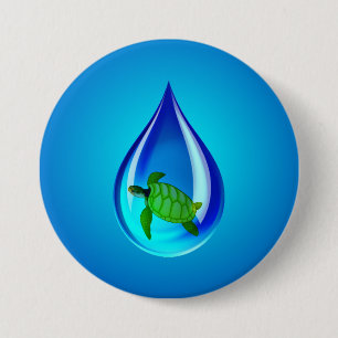 Water Drop and Sea Turtle 7.5 Cm Round Badge
