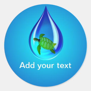 Water Drop and Sea Turtle Classic Round Sticker