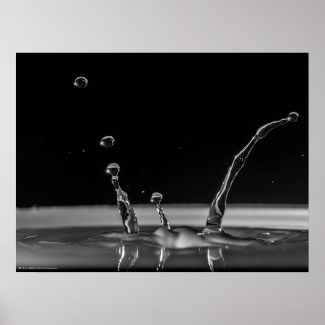 Water drop collision in black & white poster (Front)