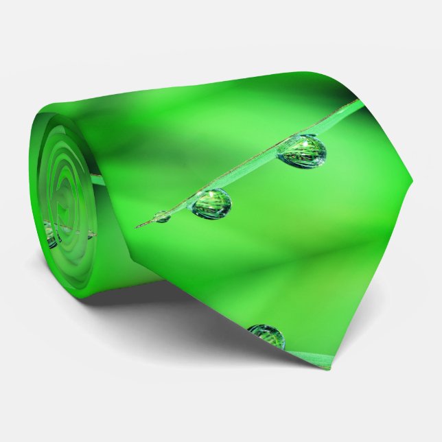 Water Drop Green Foliage Pattern Tie (Rolled)